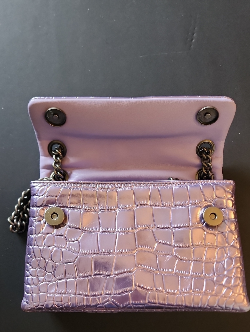 Kurt Geiger London Mini Brixton Shoulder Bag. Croc-Embossed Chain. - Picture 14 of 16